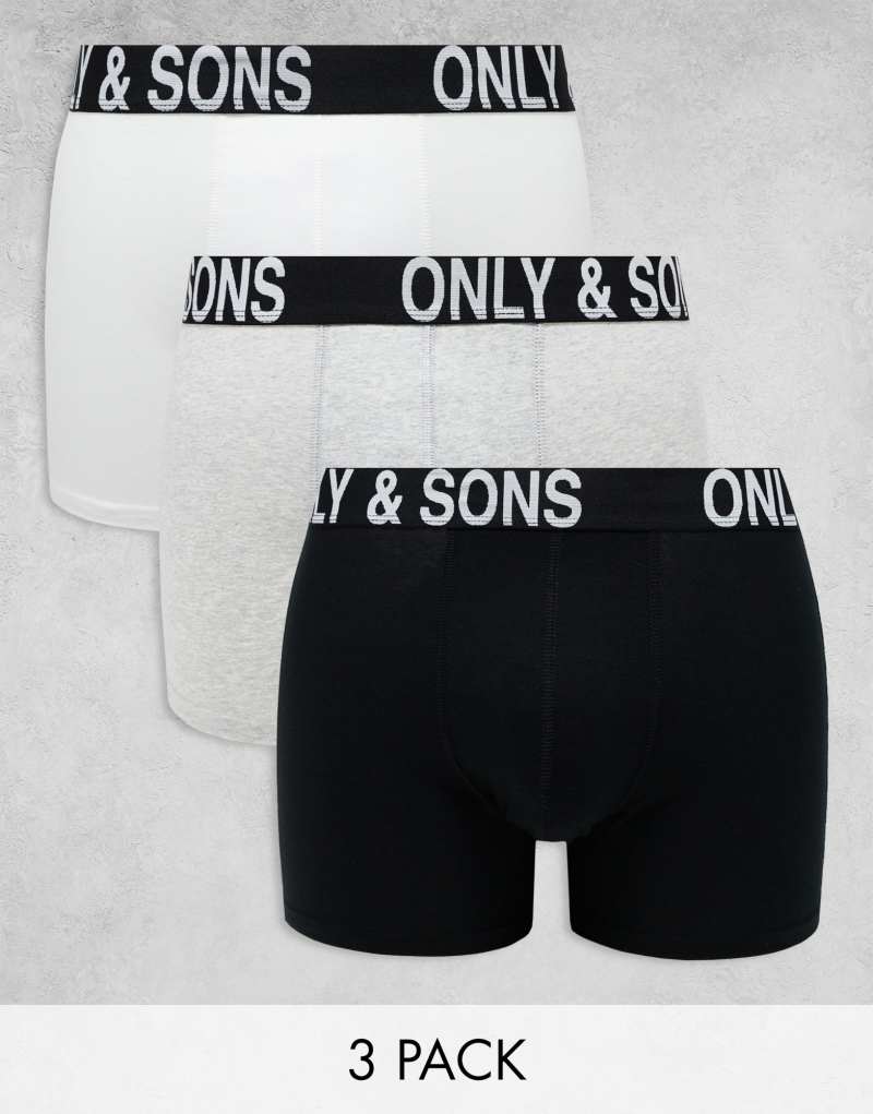 Мужские Боксеры Only & Sons Комплект из 3-х штук черный, серый и белый Only & Sons