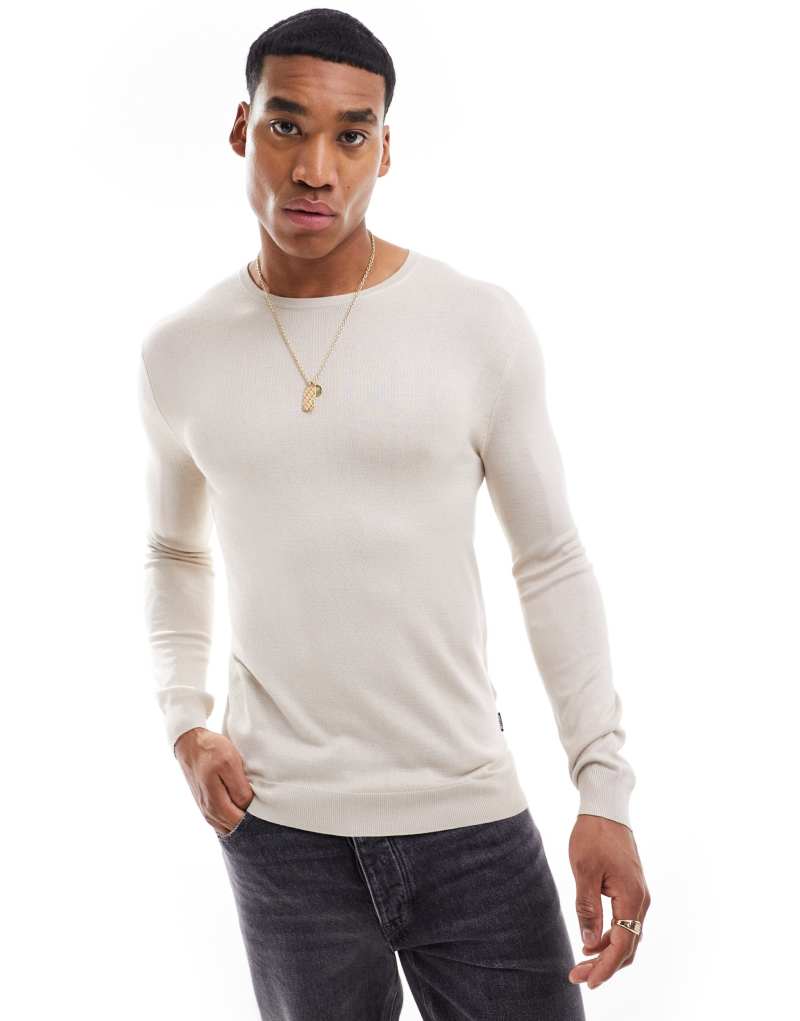 ONLY & SONS crew neck knit sweater in beige Only & Sons