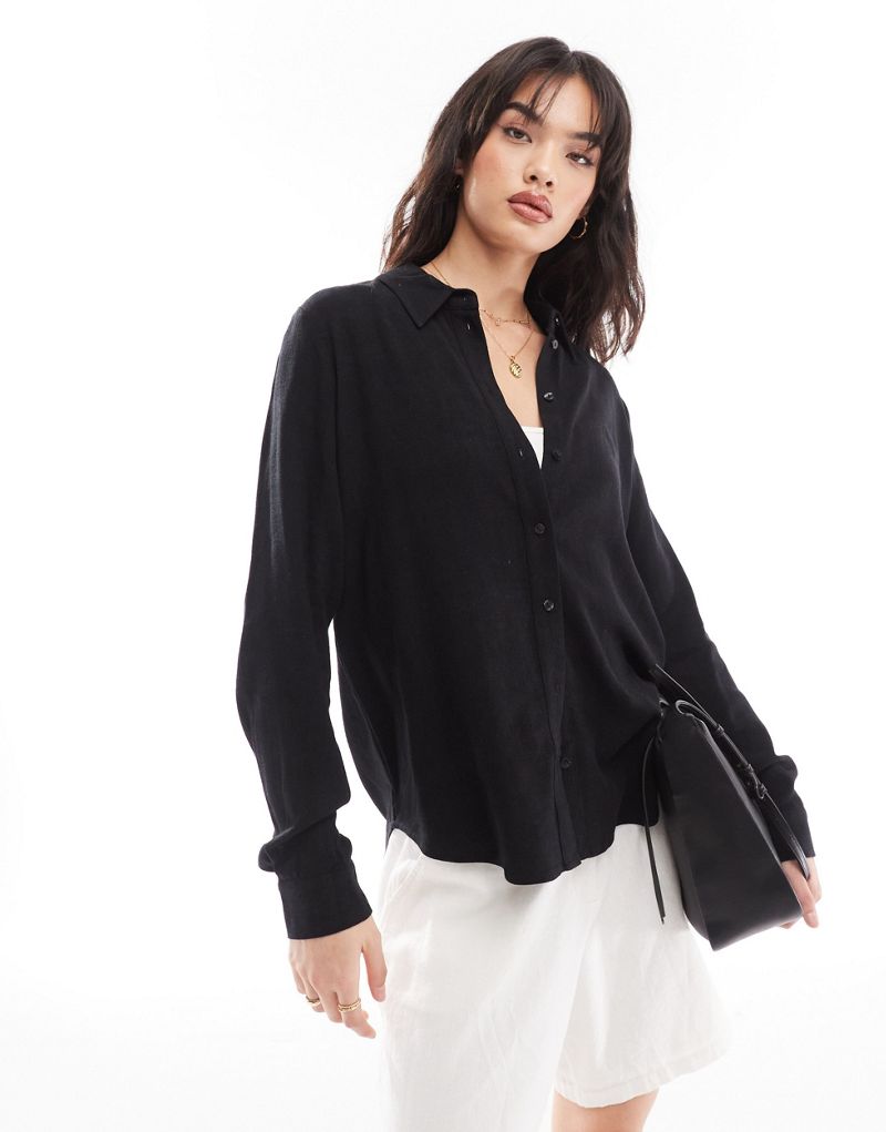 Selected Femme linen touch shirt in black Selected