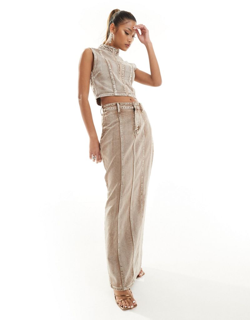 Simmi denim column maxi skirt in light wash sand - part of a set Simmi Clothing