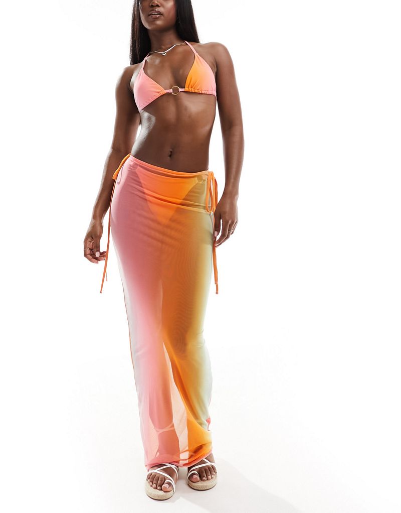 Simmi mesh column beach skirt in pink and orange ombre - part of a set Simmi Clothing