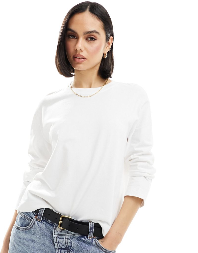 Selected Femme boxy long sleeve t-shirt in white Selected