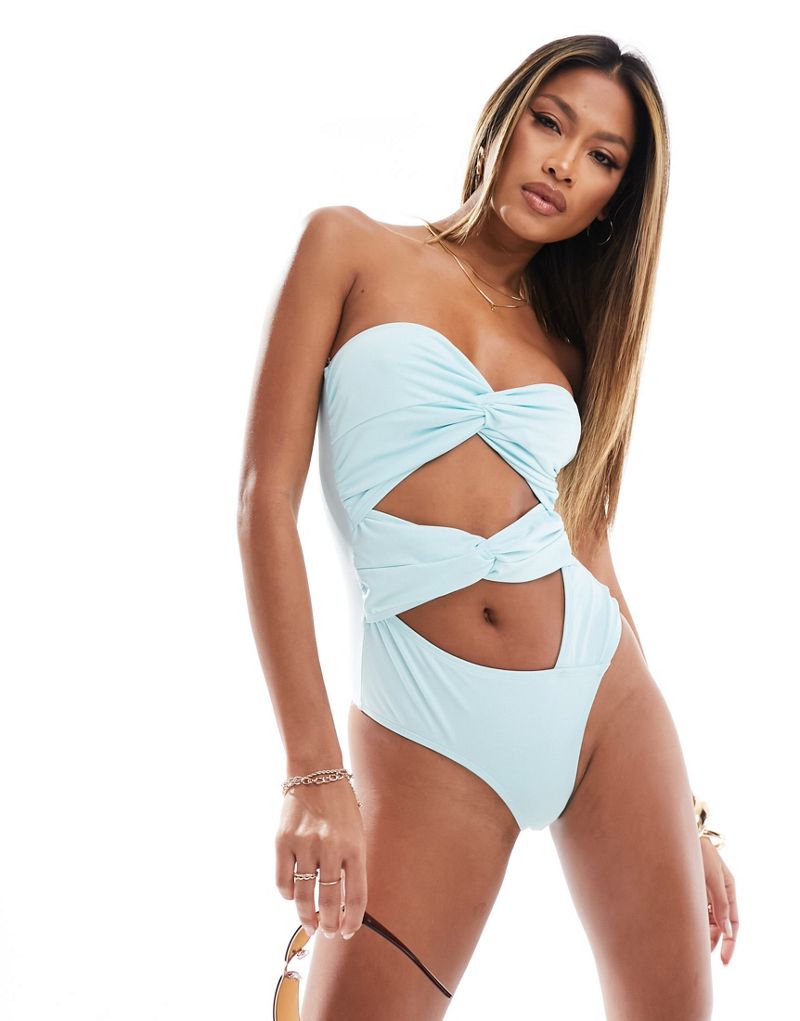Simmi knot detail cut out bandeau swimsuit in baby blue - part of a set Simmi Clothing