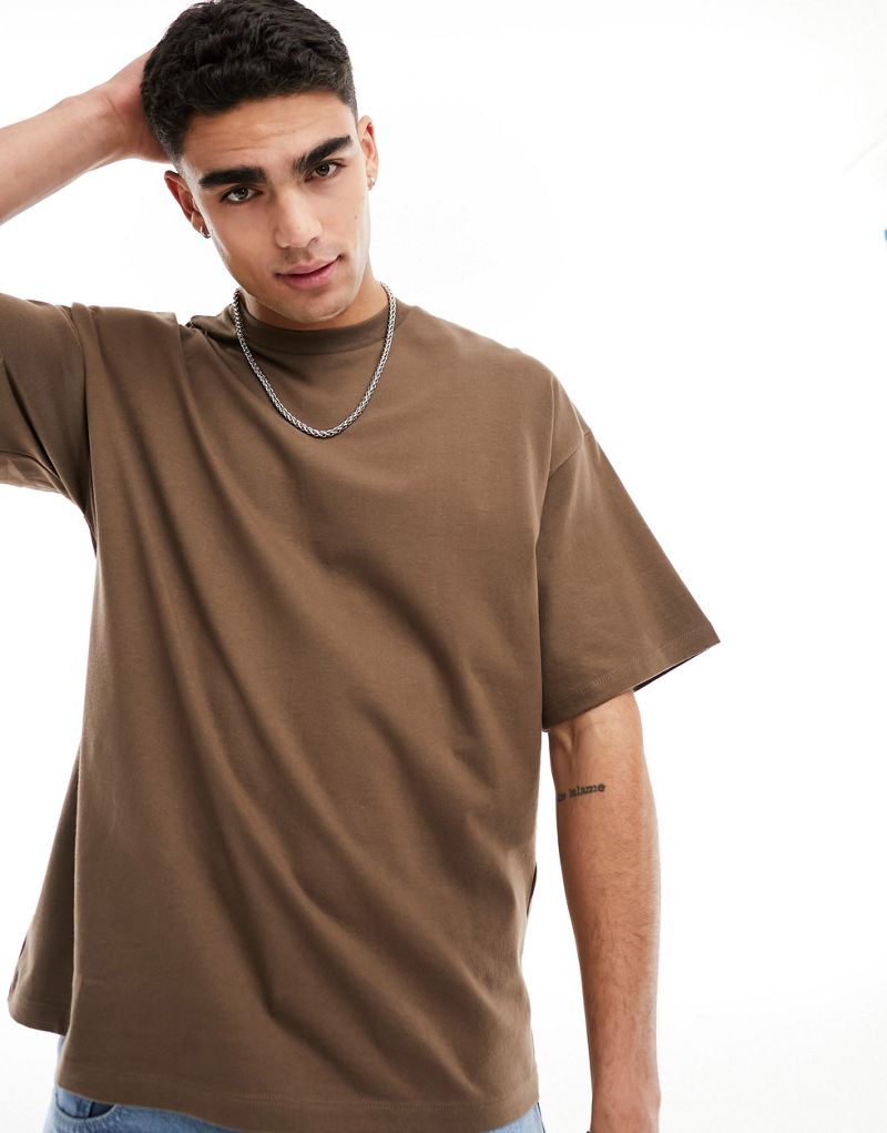 Selected Homme oversized heavy weight T-shirt in brown  Selected