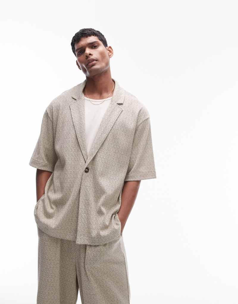 Мужская Поло рубашка Topman Oversized Fit Jersey Wrap с текстурированным жаккардом в шалфейном цвете TOPMAN