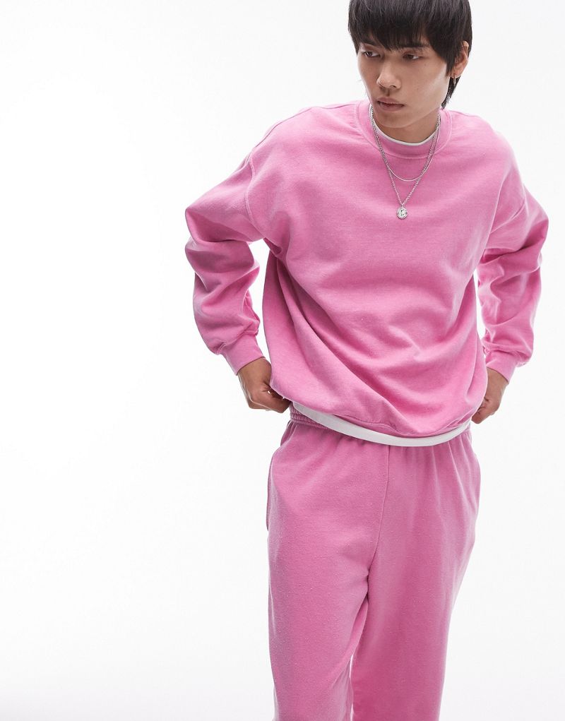 Topman vintage wash oversized sweatshirt in bright pink TOPMAN