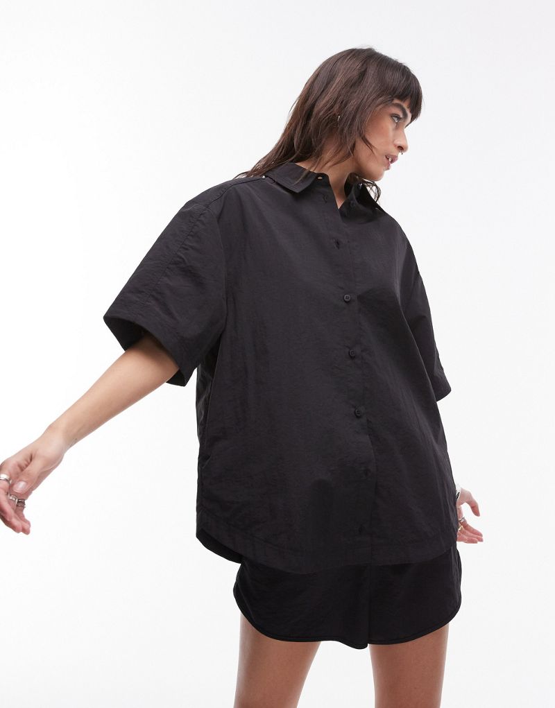 Topshop 3/4 technical shirt in black  TOPSHOP