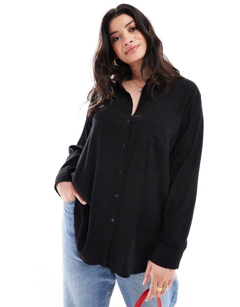 Vero Moda Curve linen blend long sleeved shirt in black - part of a set VERO MODA