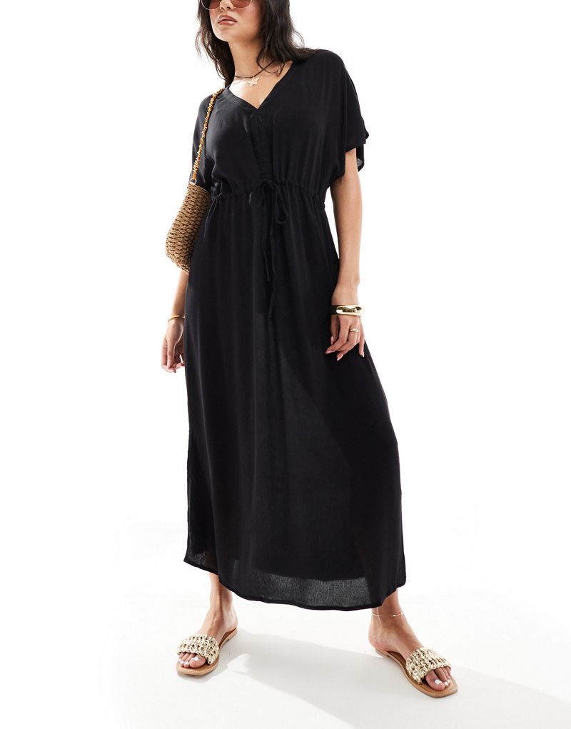 Vero Moda sheer maxi beach dress in black VERO MODA