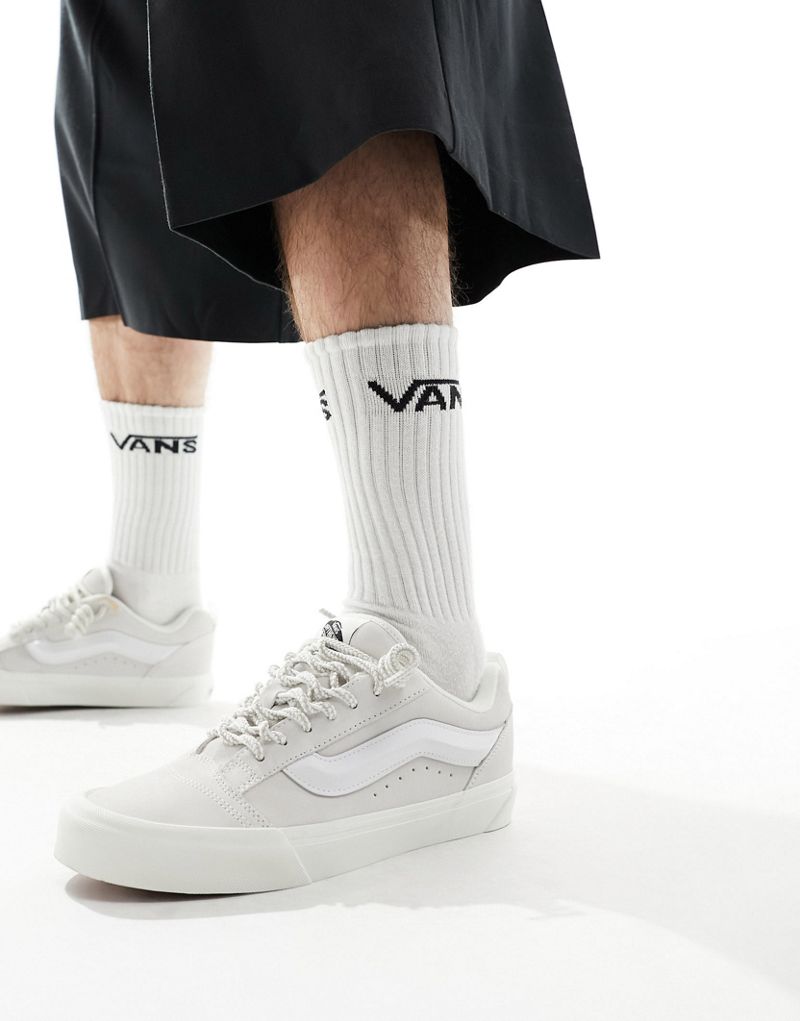 Vans Knu Skool sneakers with lace interest in white and cream Vans