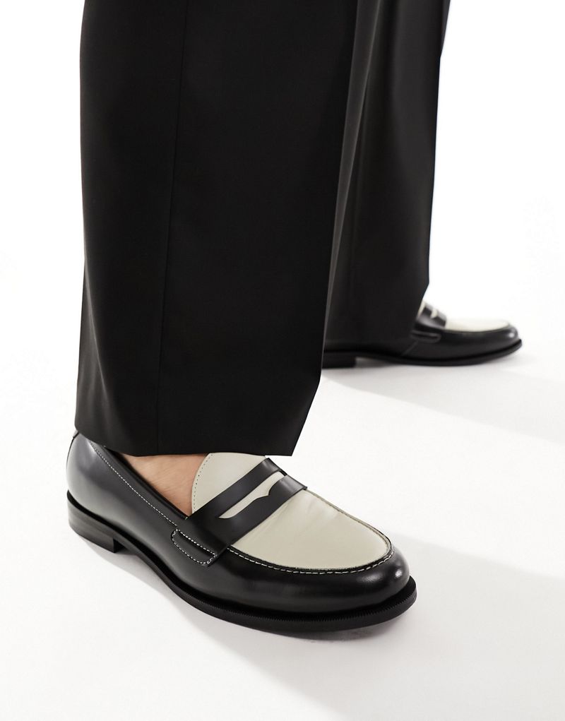  Walk London Torbole Saddle Loafers In Black and Off White Leather WALK London
