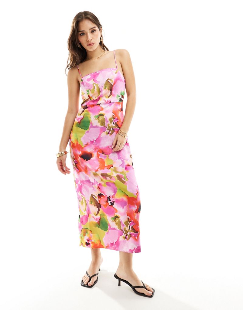 Y.A.S satin midi dress in floral  Y.A.S