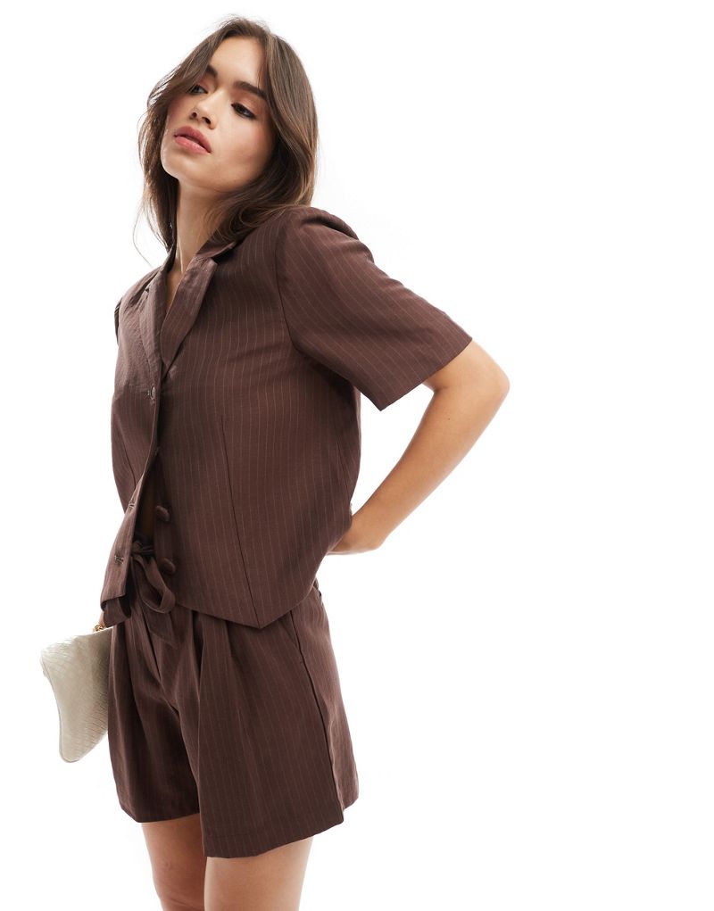 Y.A.S tailored pinstripe short sleeve blazer in brown - part of a set Y.A.S