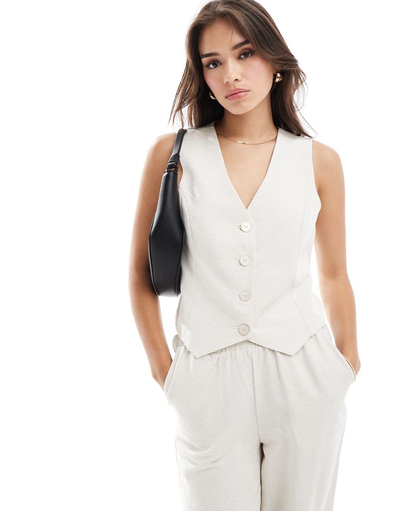 Y.A.S linen mix vest in neutral sand - part of a set Y.A.S