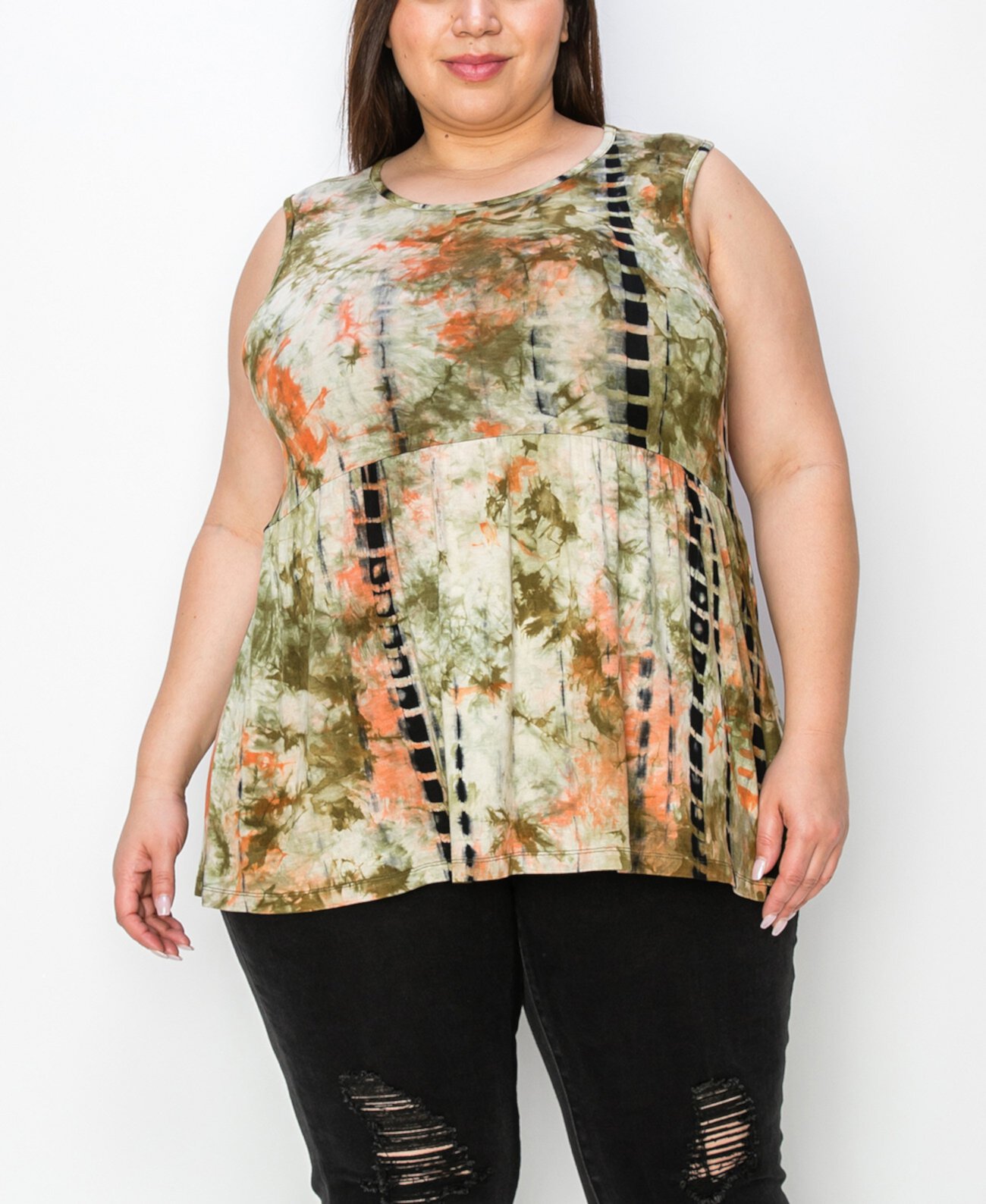 Plus Tie Dye Peplum Sleeveless Top COIN 1804