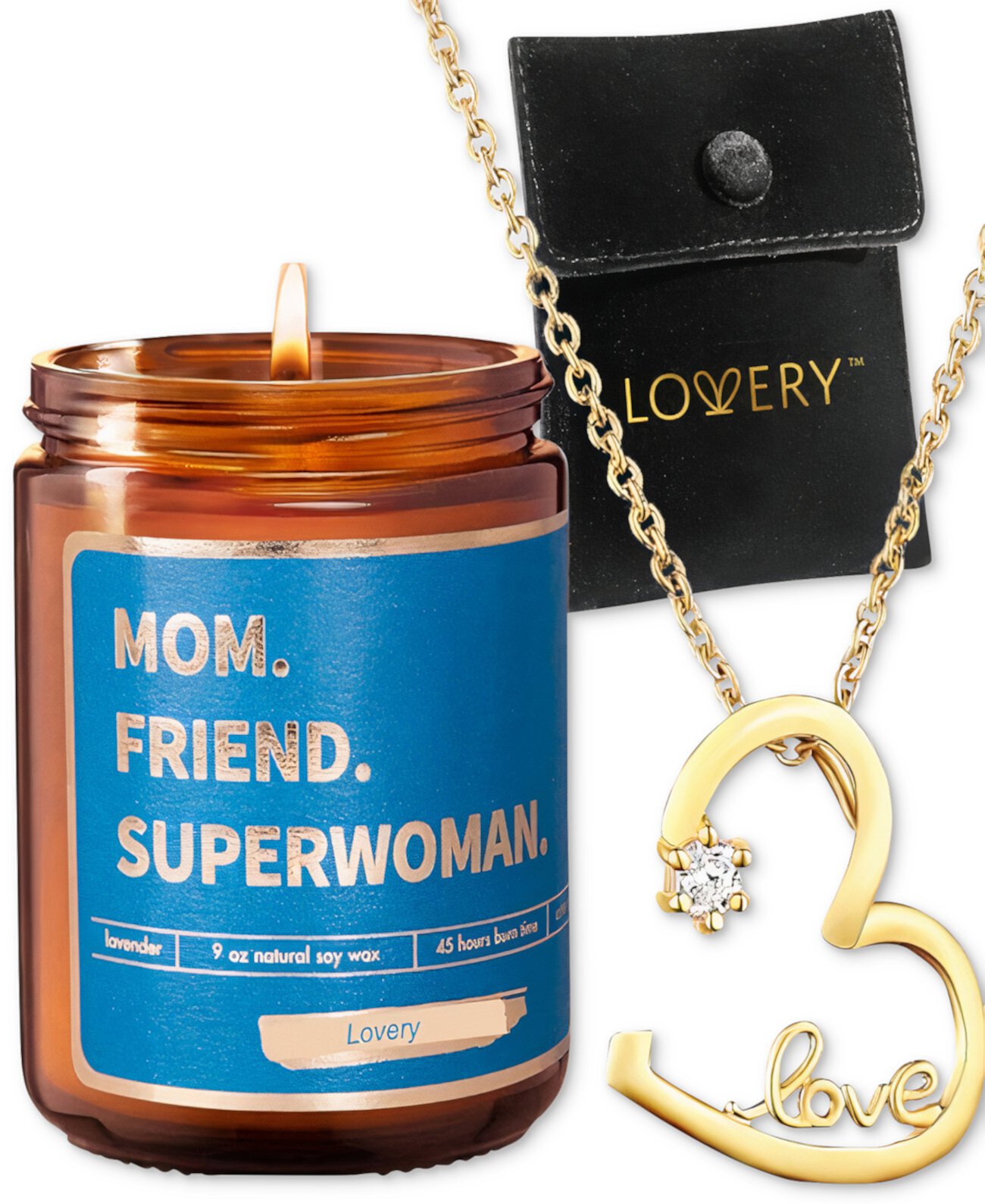 3-Pc. Open Heart Necklace & Scented Candle Gift Set Lovery