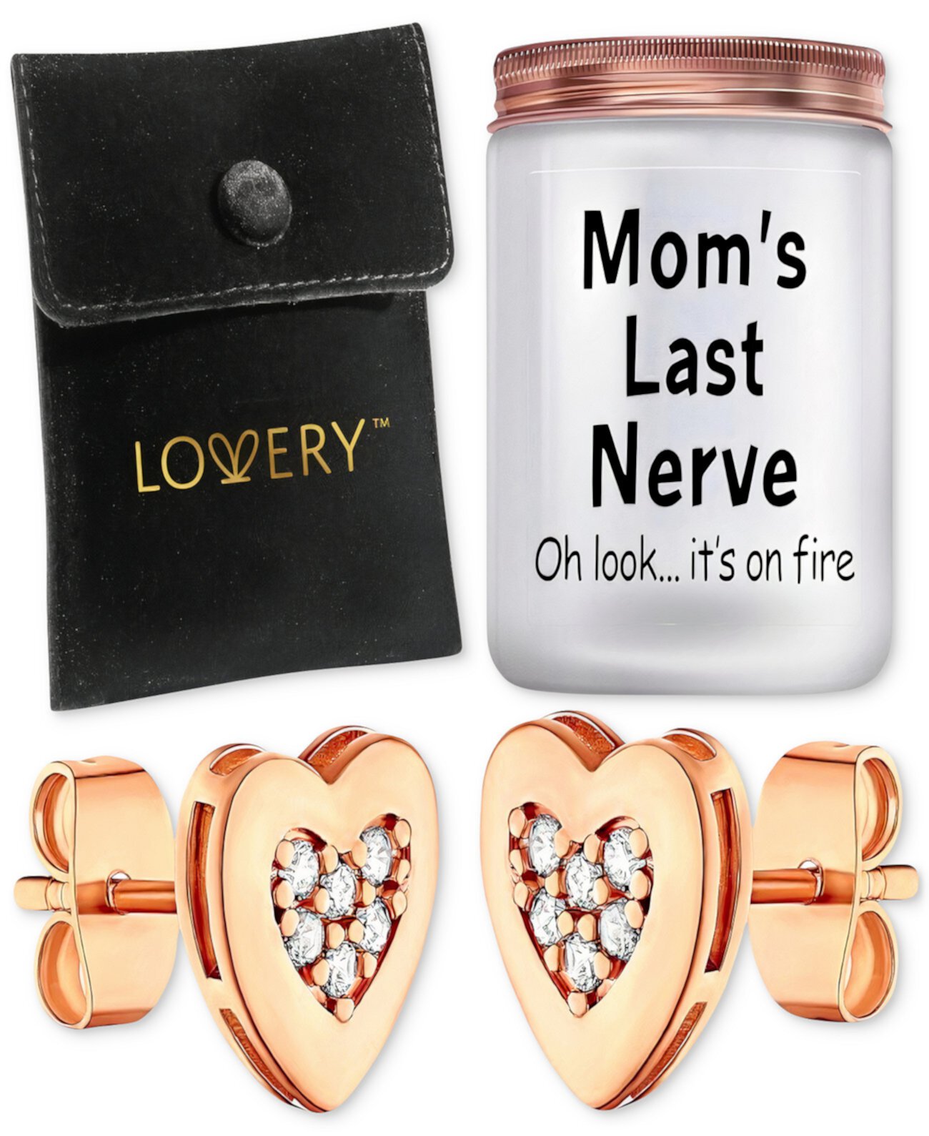 3-Pc. Heart Earrings & "Mom's Last Nerve" Candle Gift Set Lovery