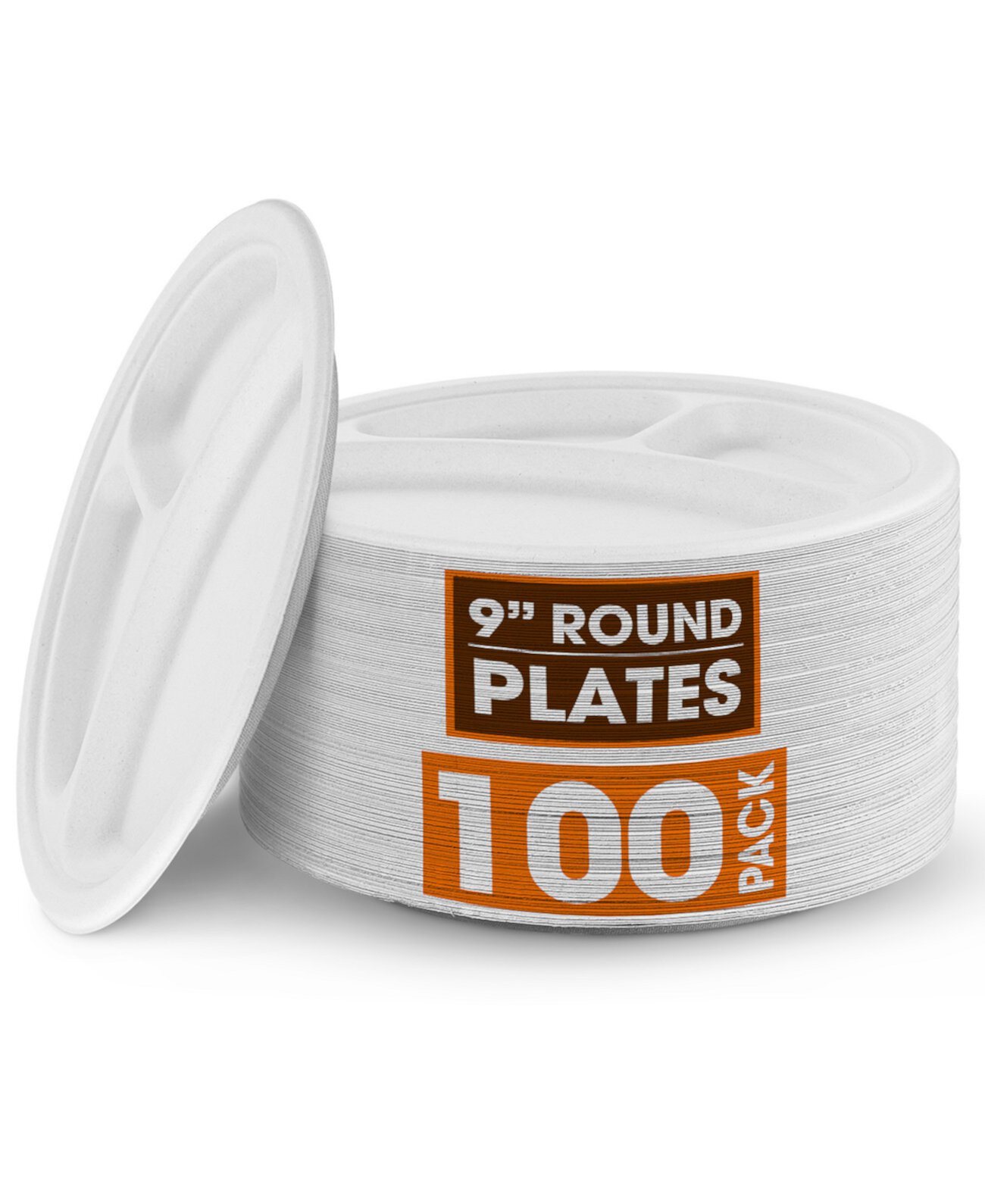 9 Inch Compartment Paper Plates, 100 Pack Cheer Collection