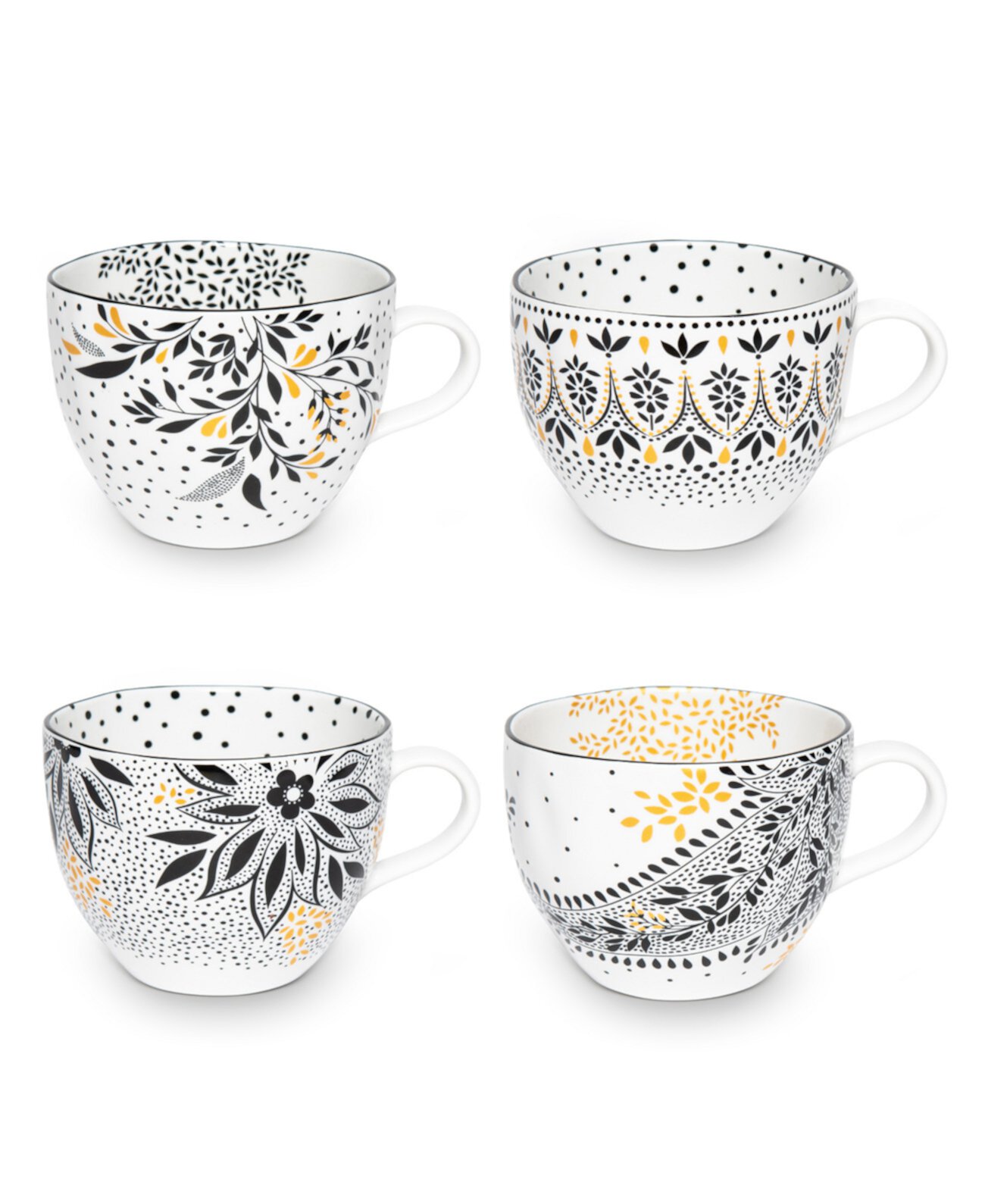 Sara Miller Artisanne Noir Mugs, Set of 4 Portmeirion