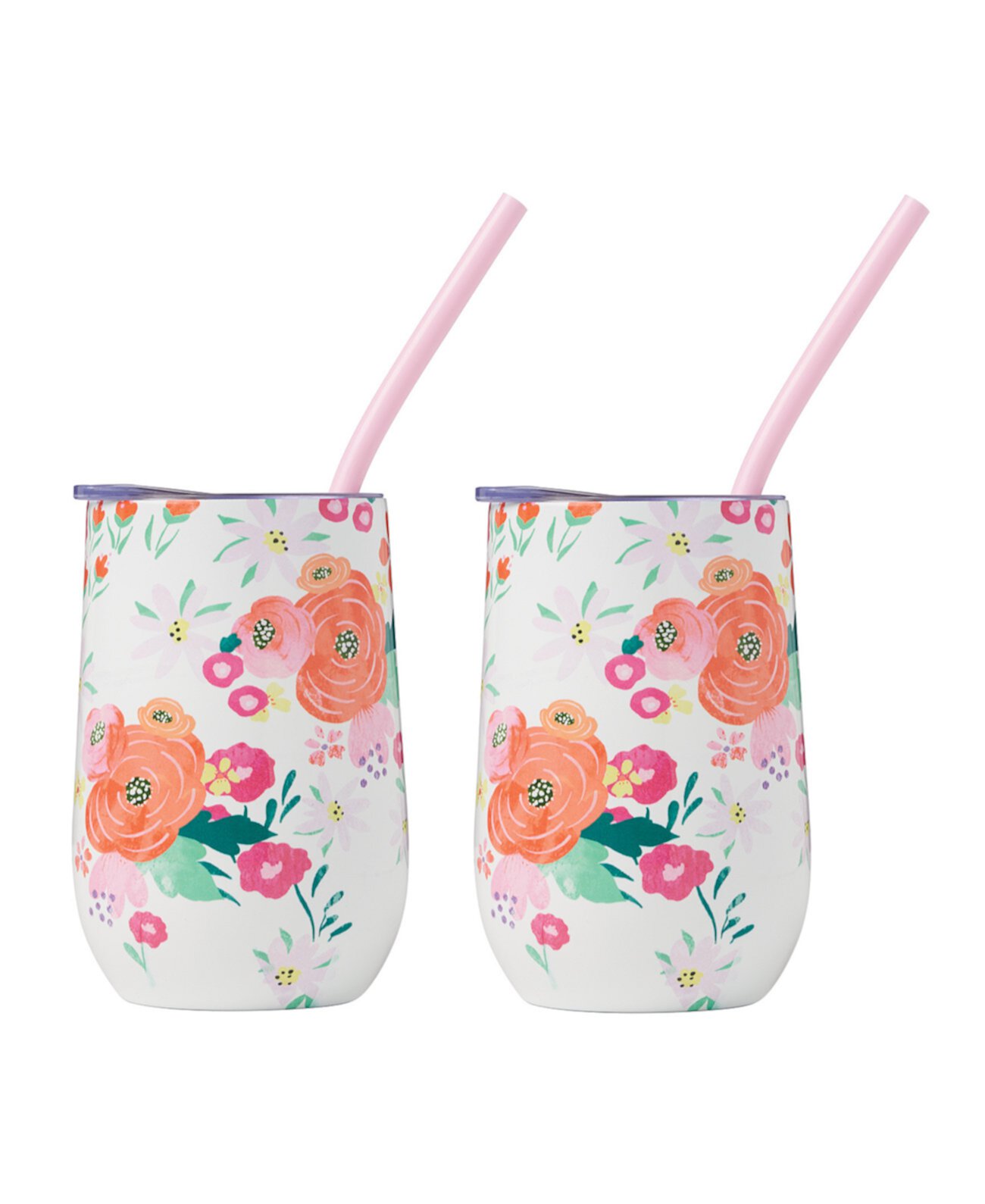 16 oz Pink Floral Insulated Wine Tumbler, Set of 2 Cambridge