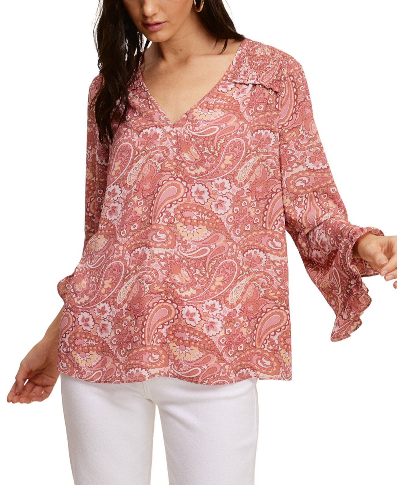 Printed Soft Crepe VNeck Top With Symphony SLV Fever