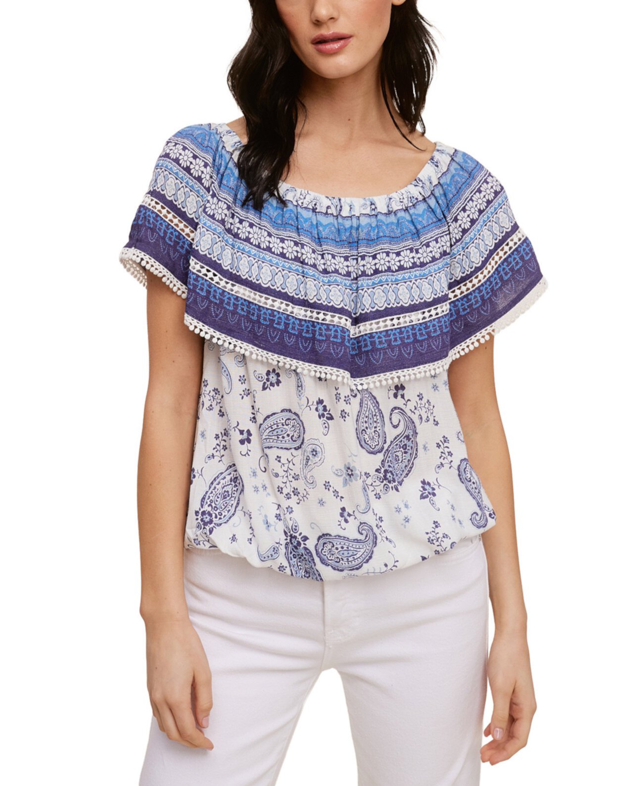 Printed ON/OFF Shoulder Blousson Top Fever