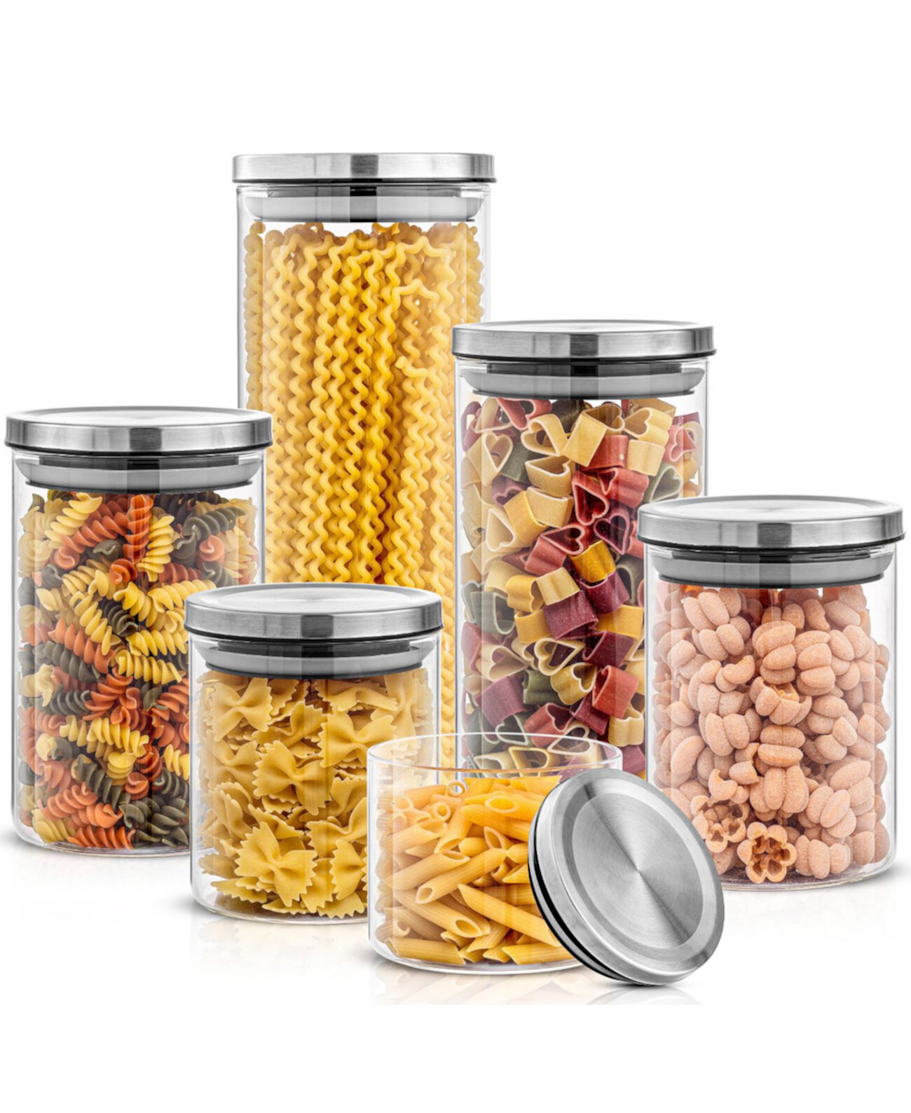 Storage Jars with Airtight Stainless Steel Lids, Set of 6 JoyJolt