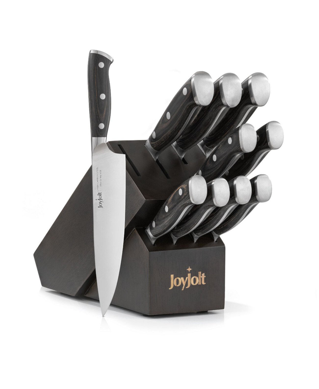 11 Piece Assorted Knife Block and High Carbon Steel Kitchen Knife Set JoyJolt