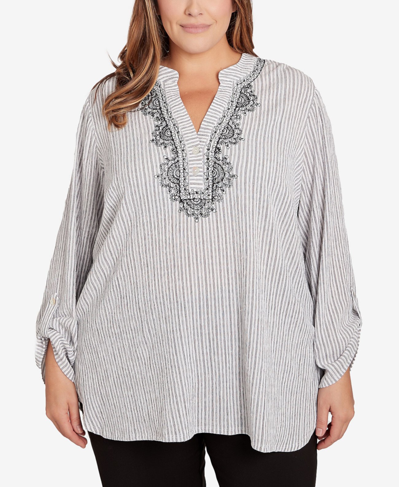 Plus Size Puckered Stripe Pattern Top Ruby Rd.