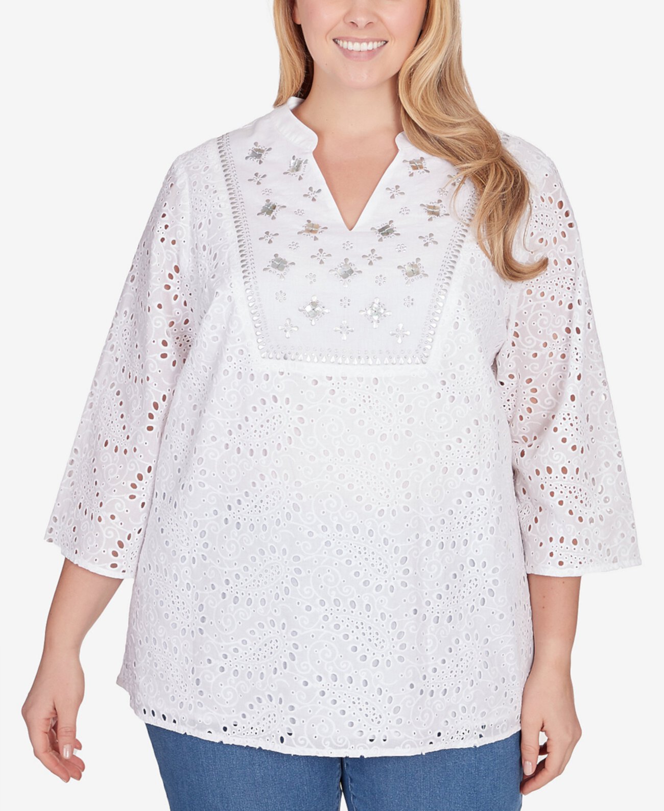 Plus Size Embellished Paisley Eyelet Top Ruby Rd.