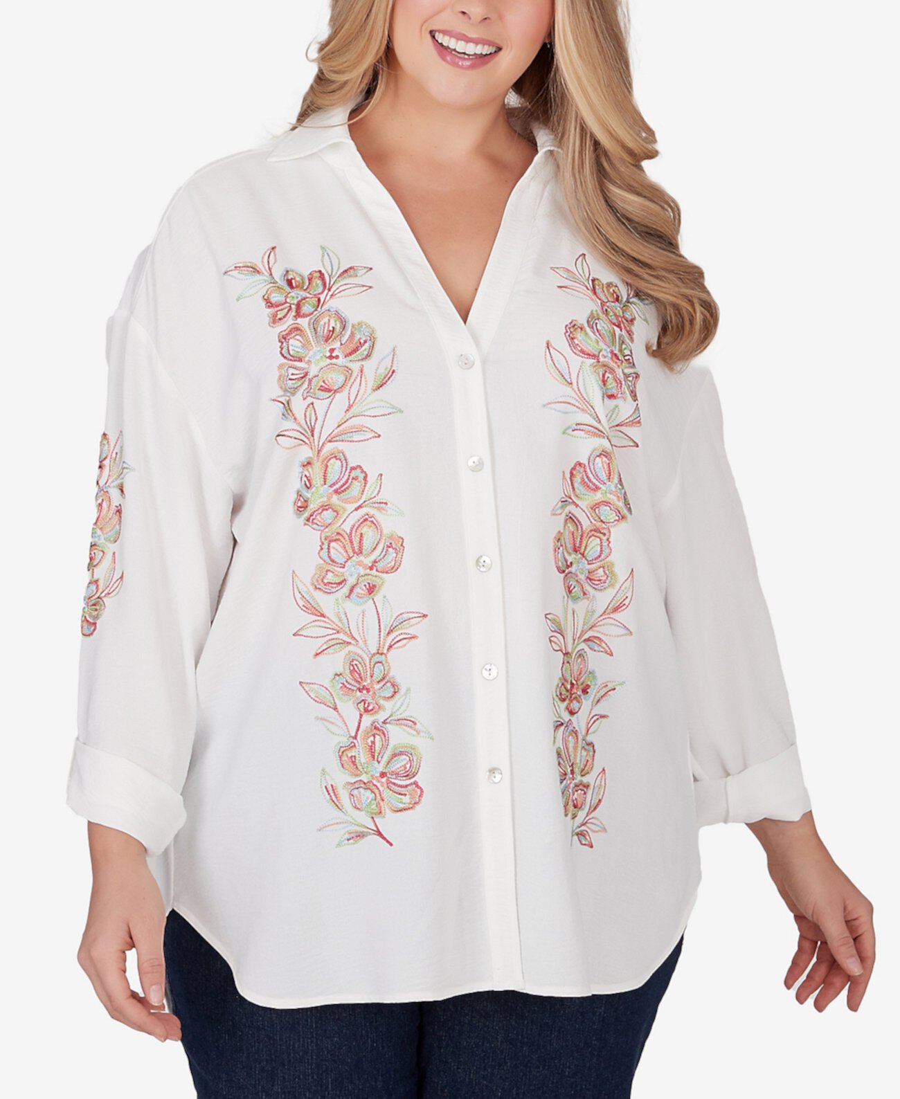 Женская Футболка Ruby Rd. Plus Size Solid Embroidered Crepe Top Ruby Rd.