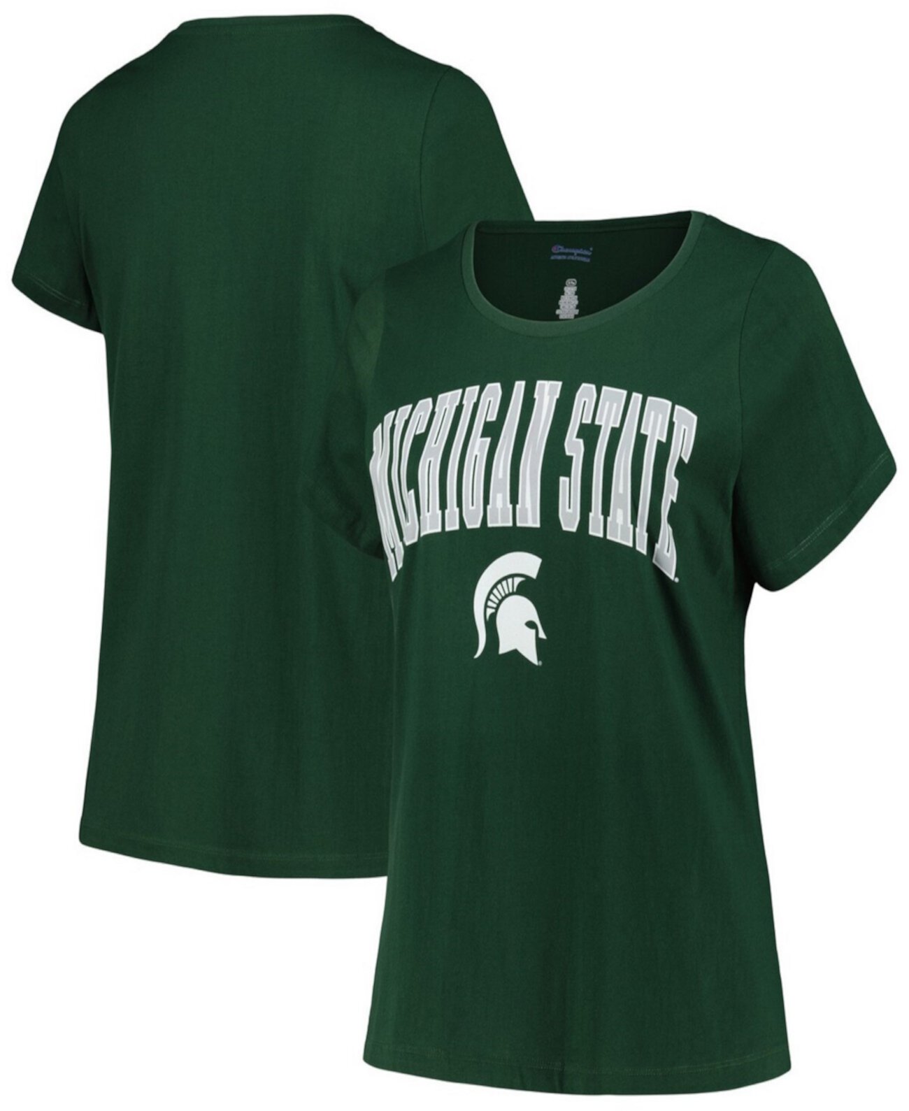 Women's Green Michigan State Spartans Plus Size Arch Over Logo Scoop Neck T-Shirt Profile