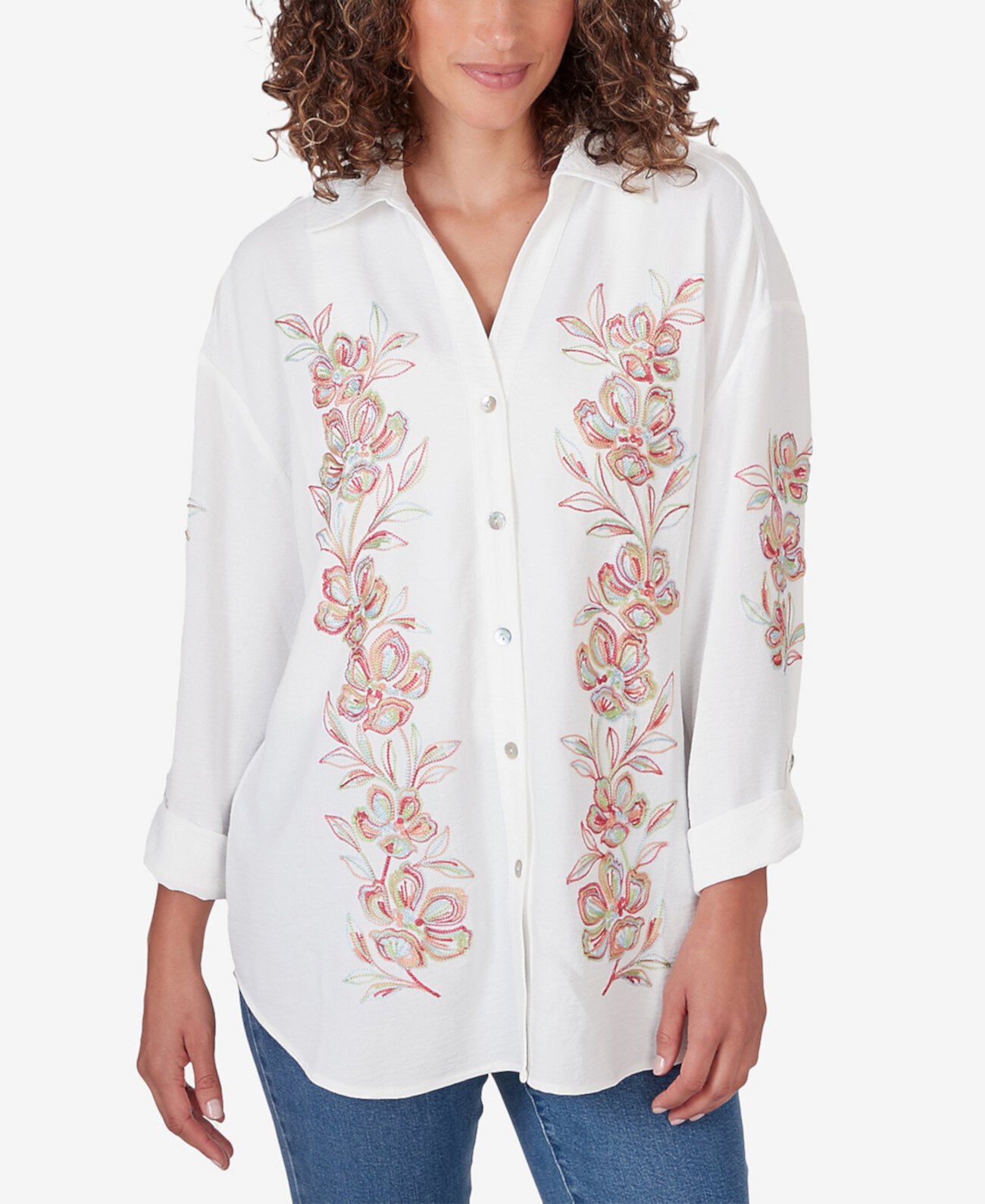 Женская Блузка Ruby Rd. Embroidered Crepe Button Front Top Ruby Rd.