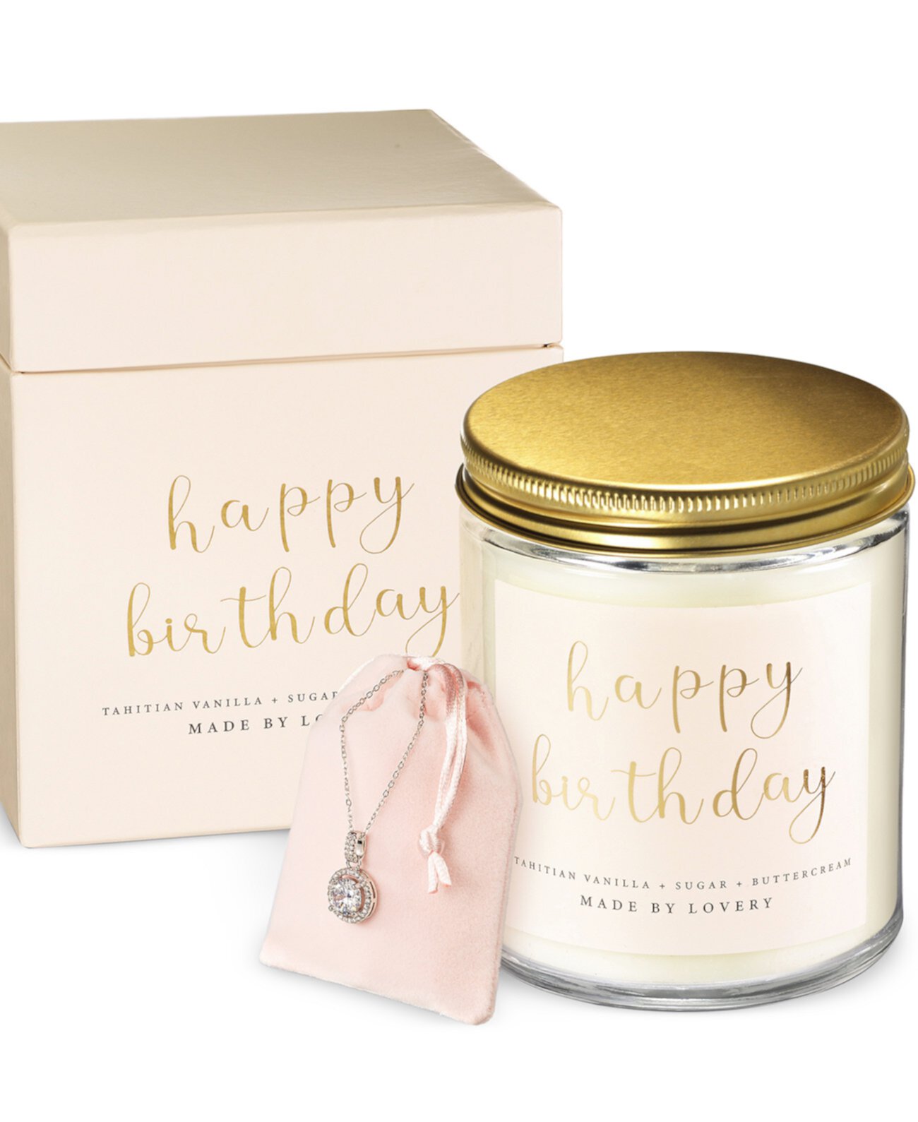 3-Pc. Happy Birthday Soy Candle & Halo Necklace Gift Set Lovery