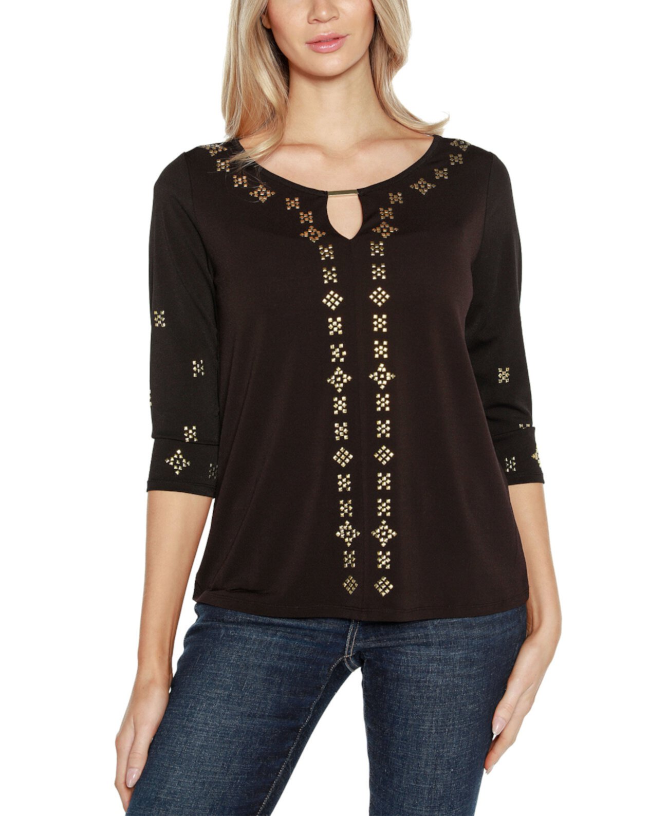 Women's Embellished Keyhole Knit Top Belldini