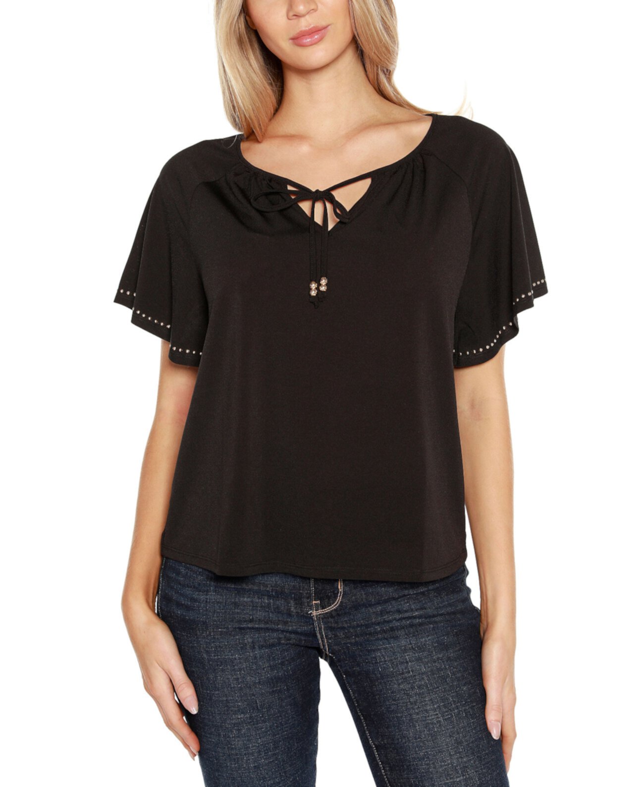 Women's Embellished Flutter Sleeve Knit Top Belldini