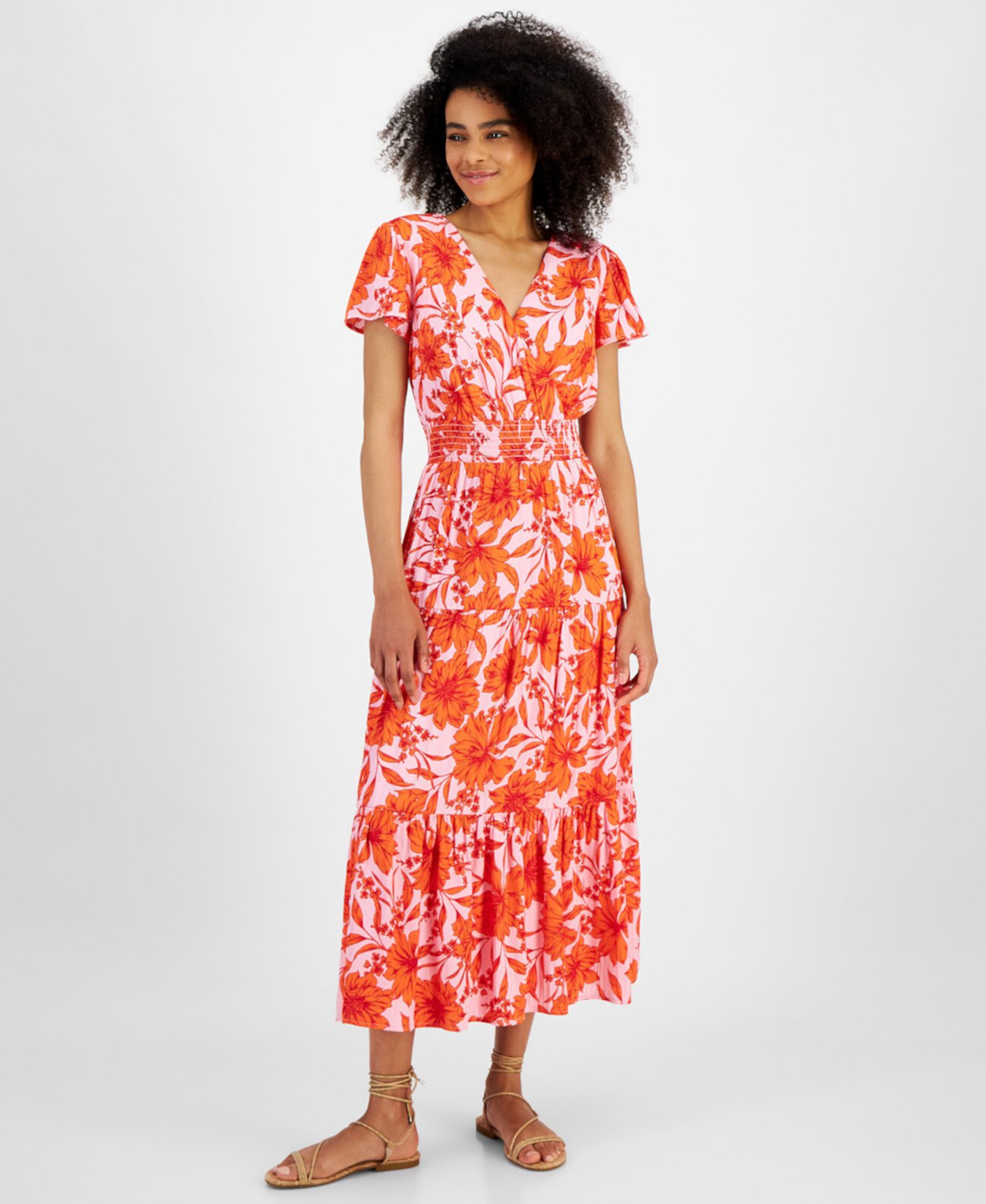 Petite Print Short-Sleeve Maxi Dress Tinsel