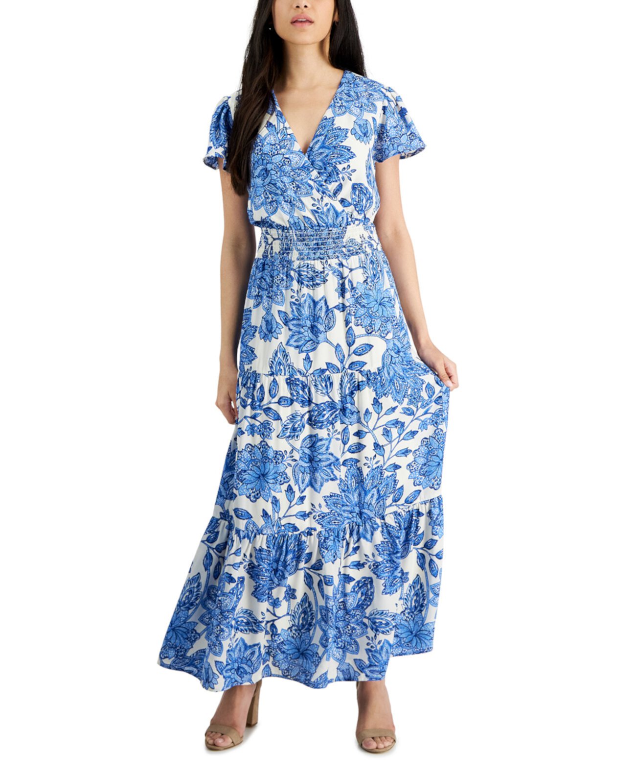 Petite Print Short-Sleeve Maxi Dress Tinsel