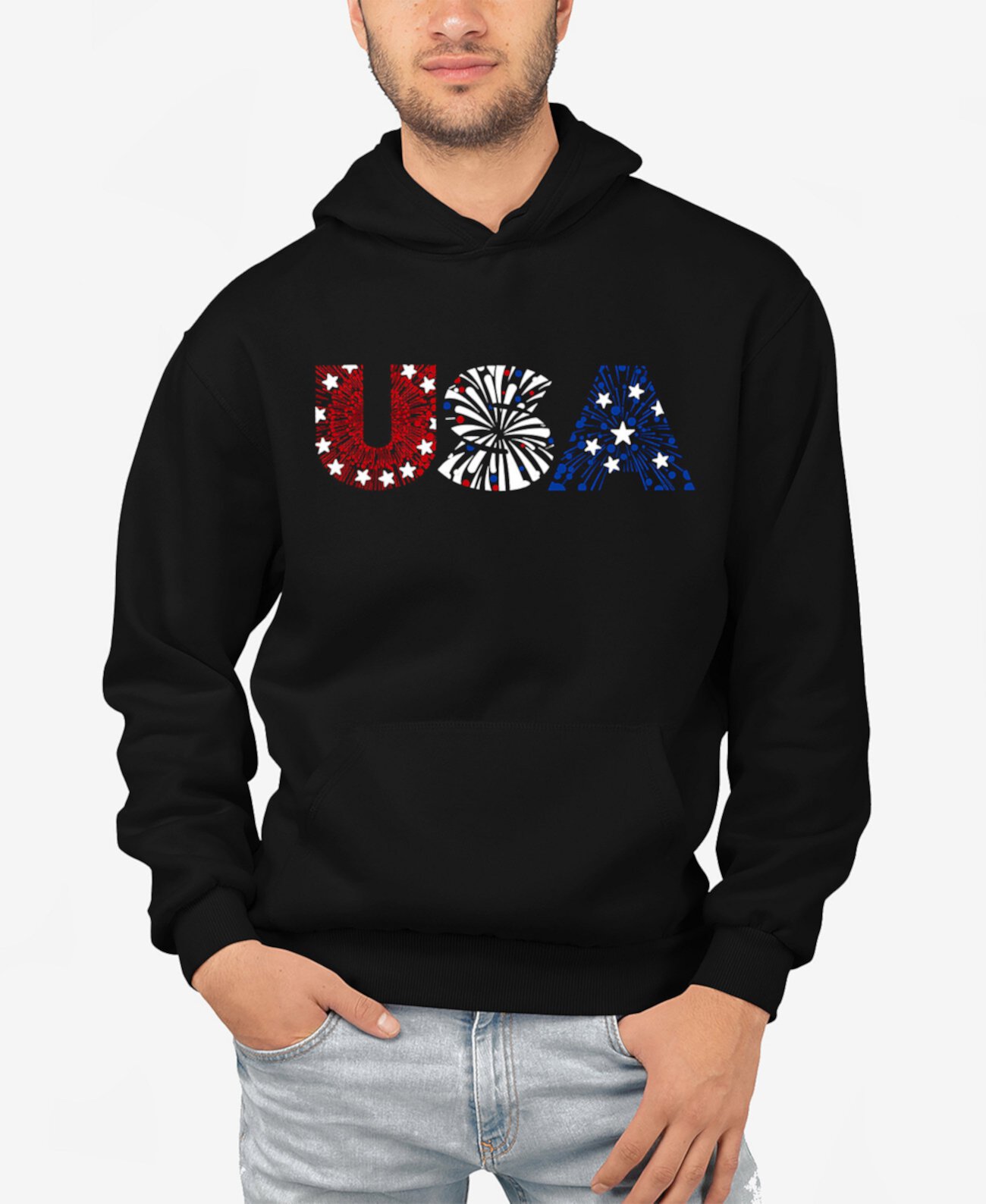 USA Fireworks - Men's Word Art Hooded Sweatshirt LA Pop Art