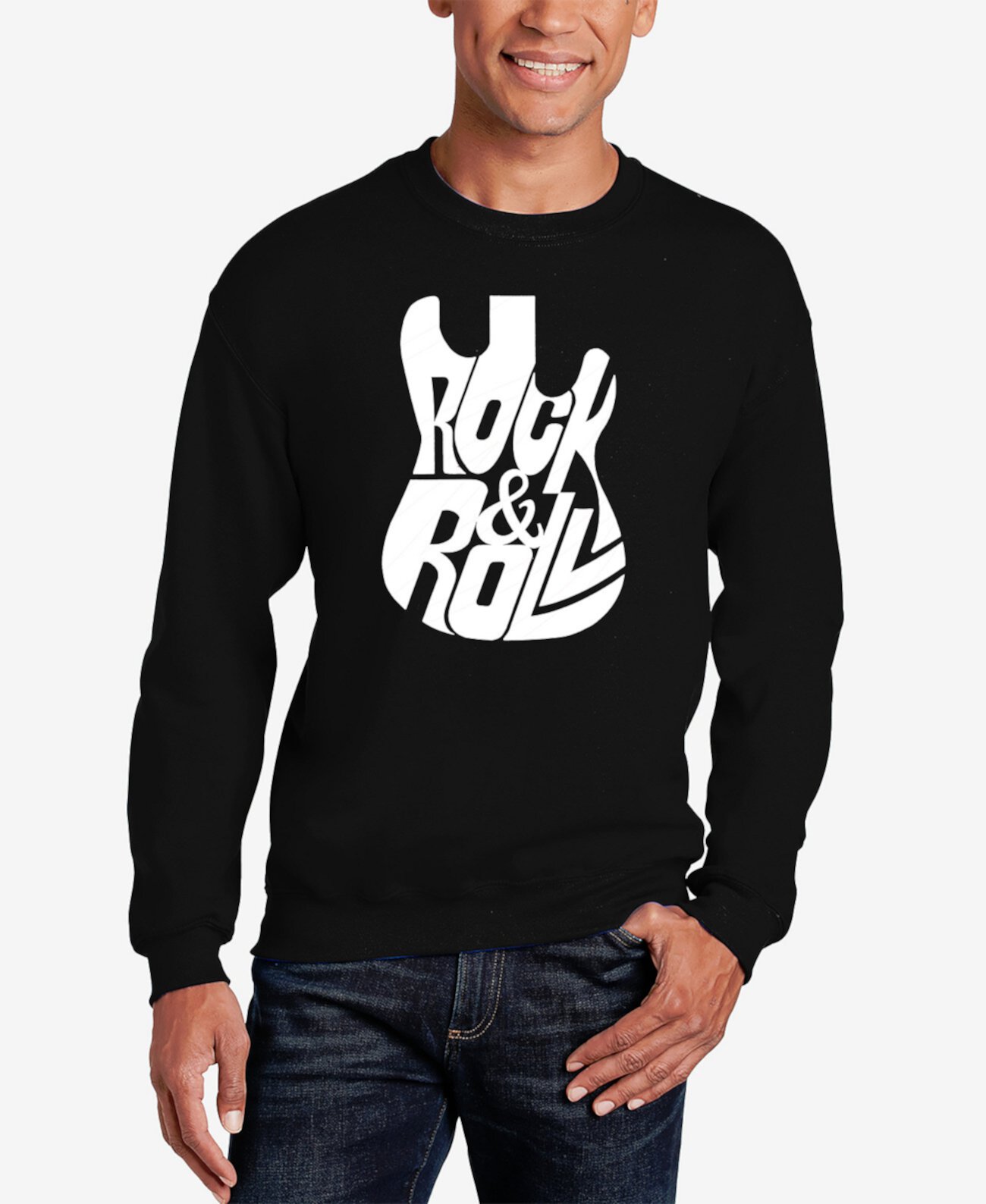 Rock And Roll Guitar - Men's Word Art Crewneck Sweatshirt LA Pop Art