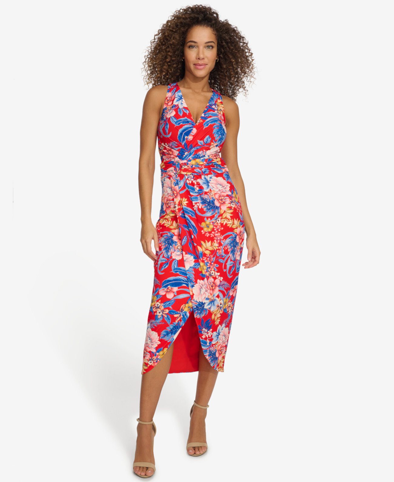 Women's Floral Side-Ruched Sleeveless Midi Dress SIENA