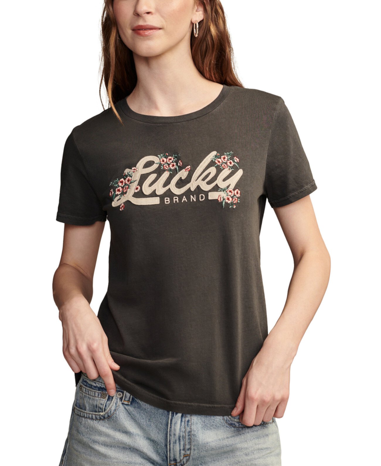 Женская Футболка Lucky Floral Appliqué Lucky Brand