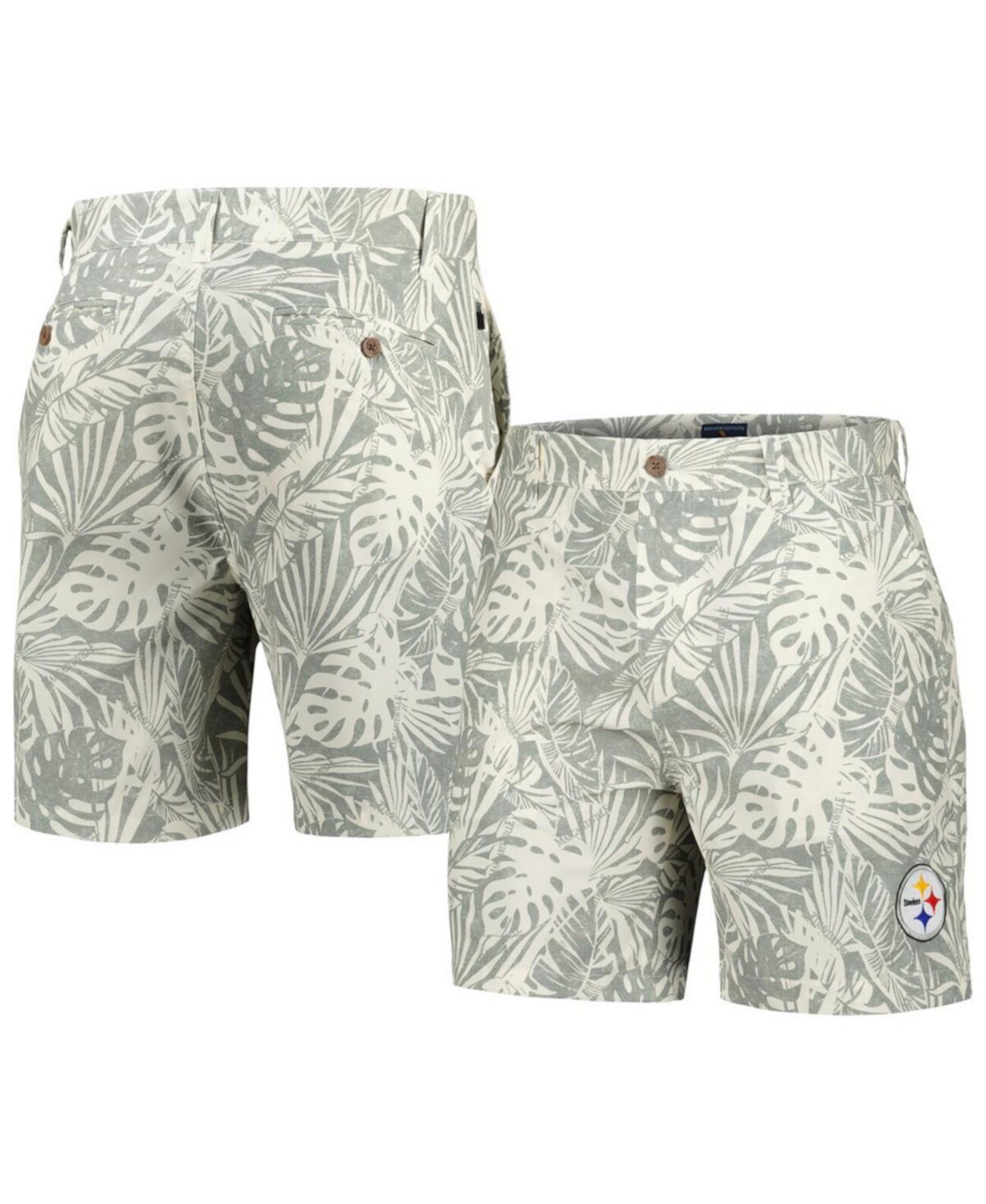 Men's Gray Pittsburgh Steelers Sandwashed Monstera Print Amphib Shorts Margaritaville