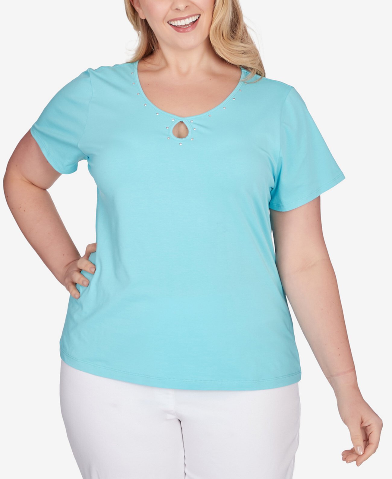 Женская Футболка HEARTS OF PALM Plus Size Spring Into Action Solid Short Sleeve Shirt HEARTS OF PALM