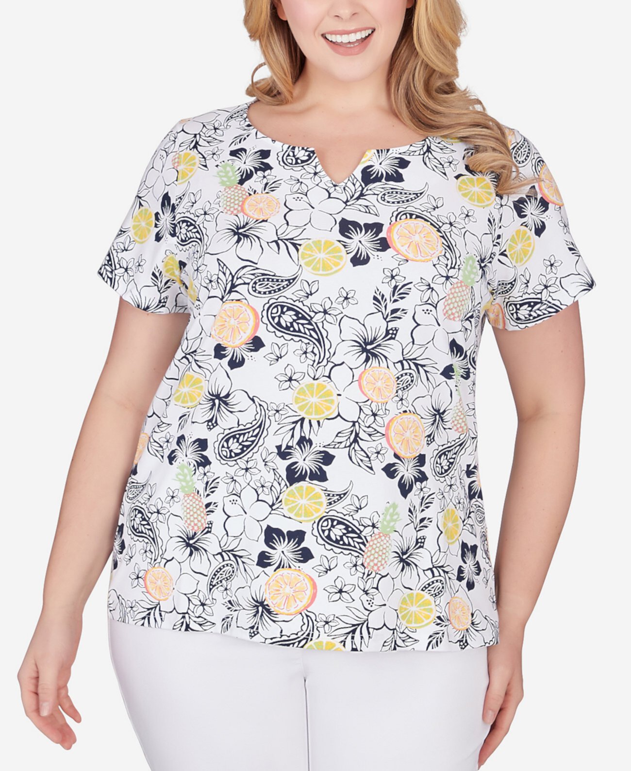 Plus Size Printed Essentials Short Sleeve Top HEARTS OF PALM