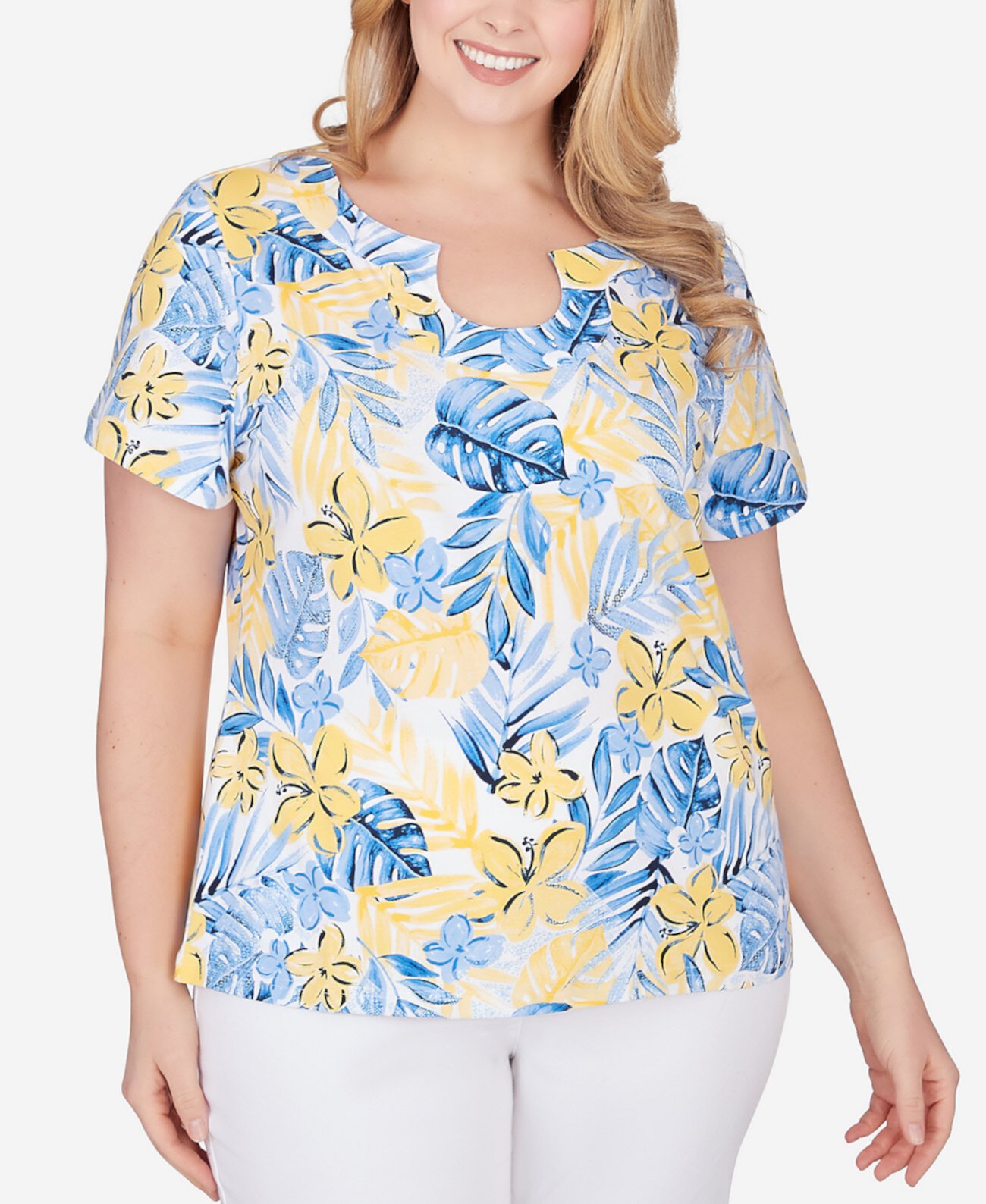 Plus Size Printed Essentials Short Sleeve Top HEARTS OF PALM