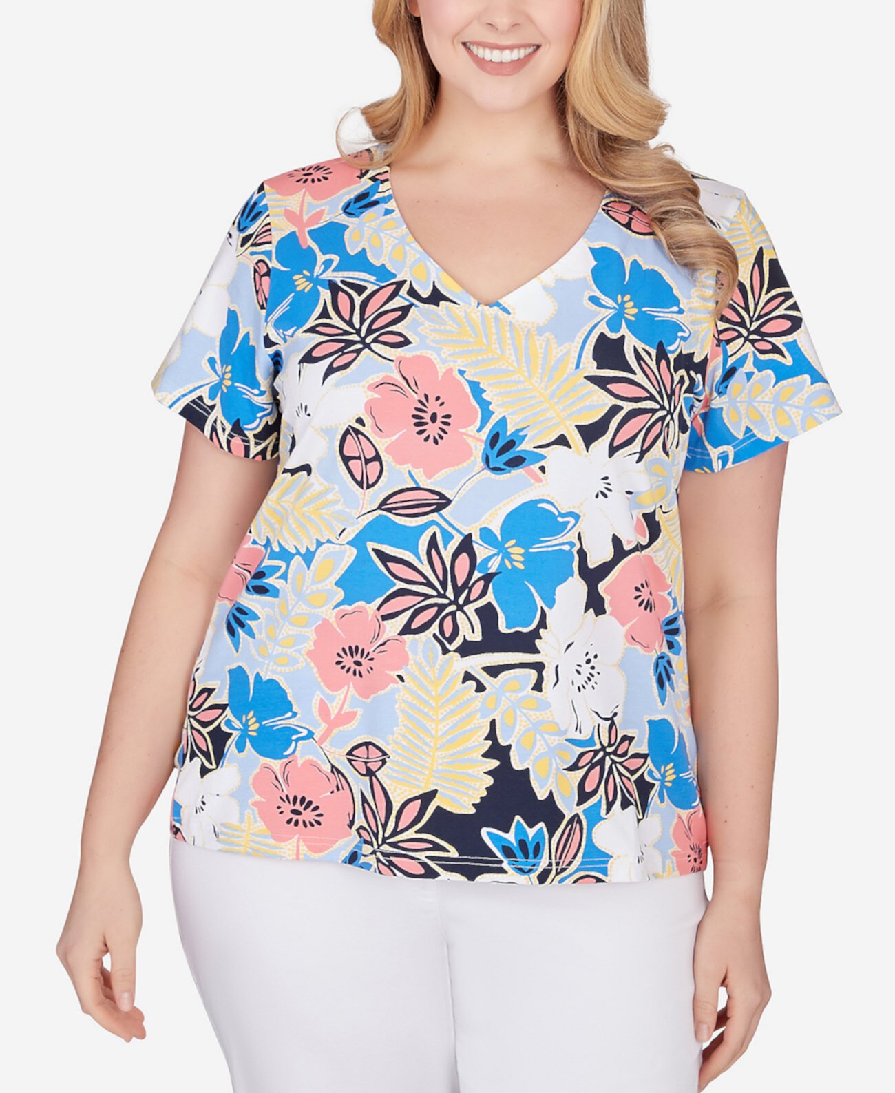 Plus Size Printed Essentials Short Sleeve Top HEARTS OF PALM