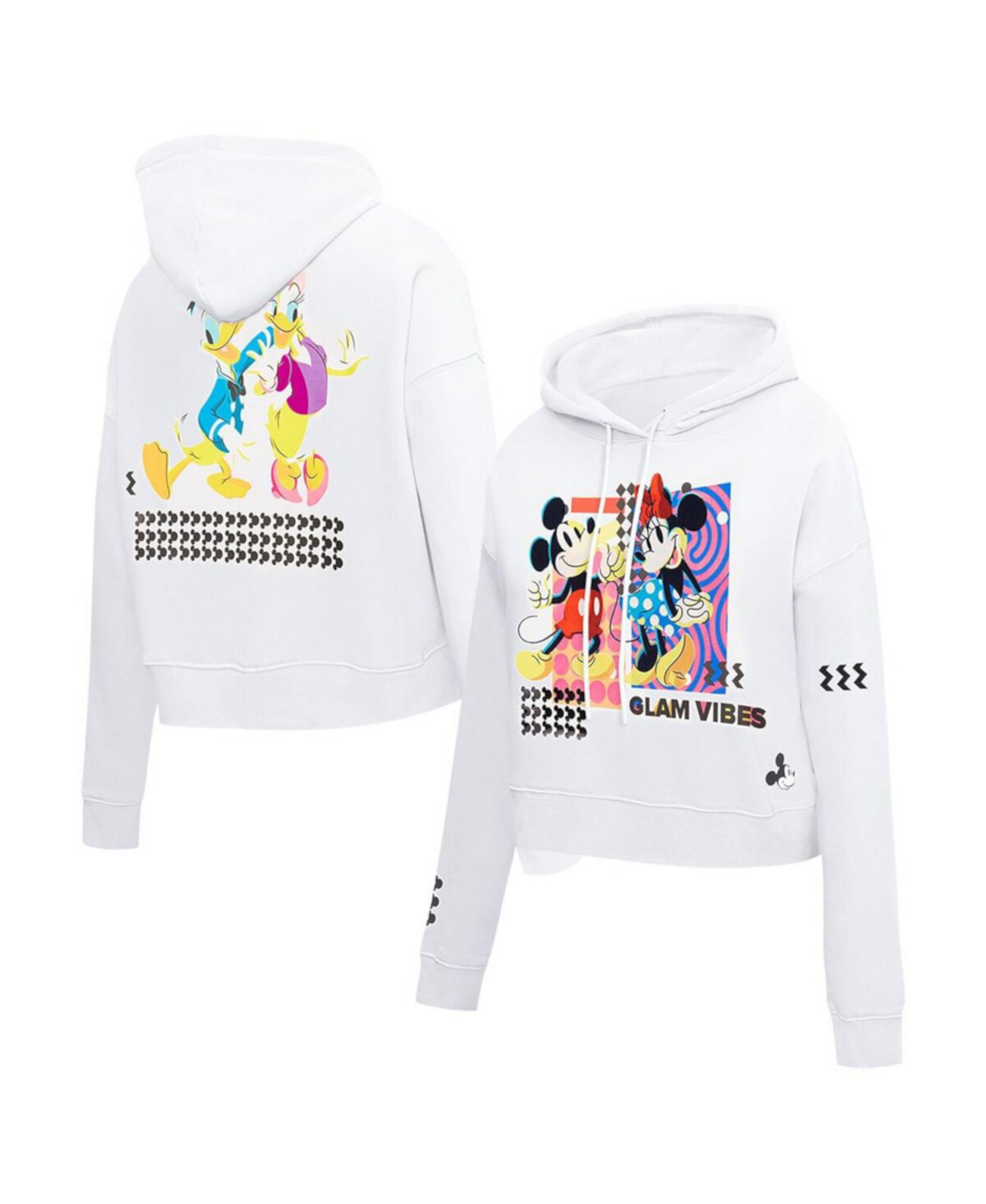 Women's White Mickey Friends Bold Expression Cropped Pullover Hoodie Freeze Max