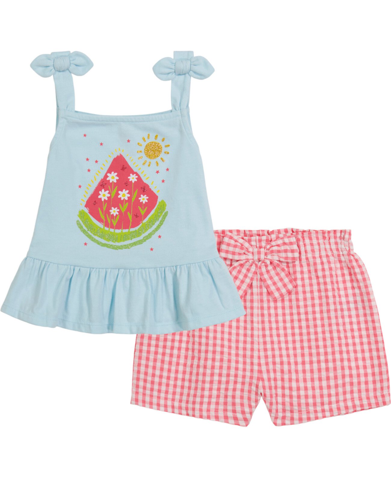 Toddler Girls Flounce-Hem Tank and Checkered French Terry Shorts, 2 piece set Kids Headquarters