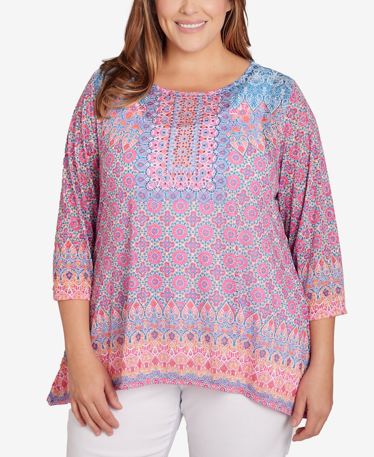 Plus Size Embroidered Geometric Top Ruby Rd.